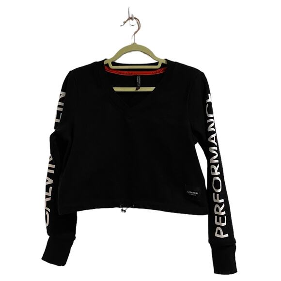 Calvin Klein Performance Black Long Sleeve Logo Crop Sweatshirt Sz S - Picture 2 of 13